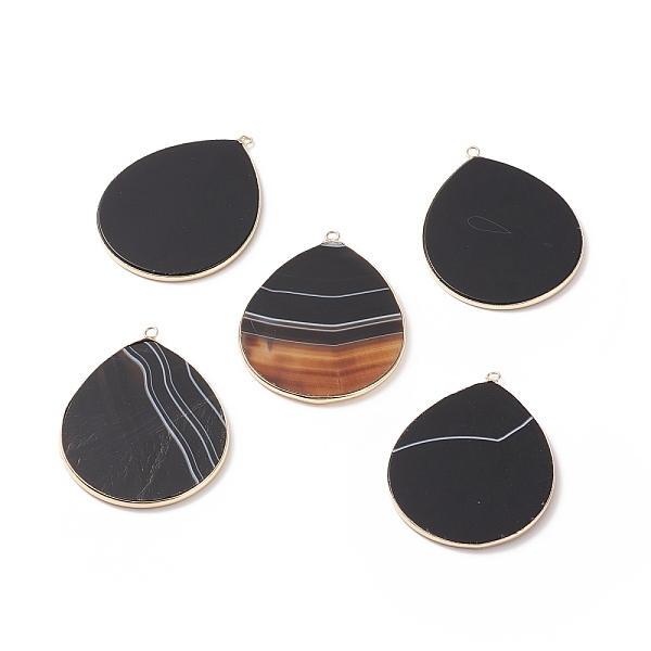 

PandaHall Natural Striped Agate/Banded Agate Pendants, with Brass Findings, teardrop, Dyed & Heated, Golden, 41~41.5x32x2mm, Hole: 1.5mm...