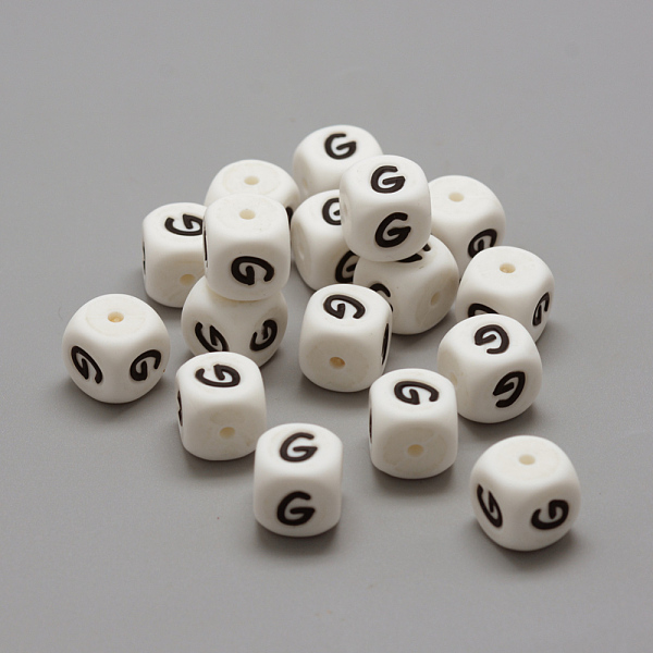 

PandaHall Food Grade Eco-Friendly Silicone Beads, Chewing Beads For Teethers, DIY Nursing Necklaces Making, Letter Style, Cube, Letter.G..., White