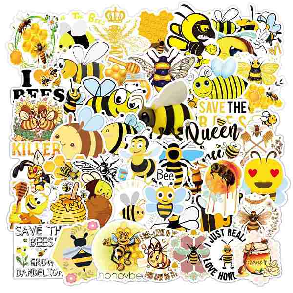 

PandaHall Waterproof PVC Adhesive Sticker Lables, for Suitcase, Skateboard, Refrigerator, Helmet, Mobile Phone Shell, Computer, Cup, Bees..., Yellow