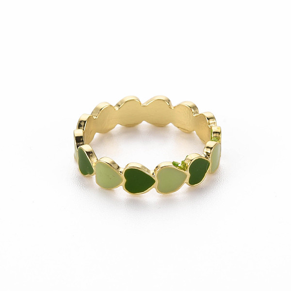 

PandaHall Rack Plating Light Gold Alloy Enamel Rings, Cadmium Free & Lead Free, Heart, Dark Green, US Size 7(17.3mm) Alloy