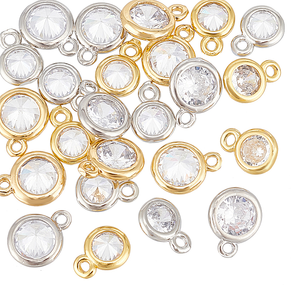 

PandaHall BENECREAT 24Pcs 4 Colors Brass Cubic Zirconia Pendants, Flat Round Charms, Mixed Color, 7~8.5x5~6.5x2.5~3mm, Hole: 1mm, 6pcs/color..., Clear