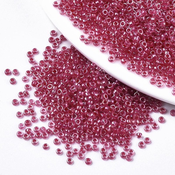 

PandaHall Glass Seed Beads, Fit for Machine Eembroidery, Transparent Inside Colours, Round, Cerise, 2.5x1.5mm, Hole: 1mm, about 20000pcs/bag..., Red