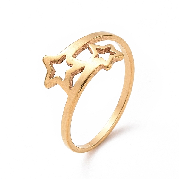 

PandaHall Ion Plating(IP) 201 Stainless Steel Double Star Finger Ring, Hollow Wide Ring for Women, Golden, US Size 6 1/2(16.9mm) 201...