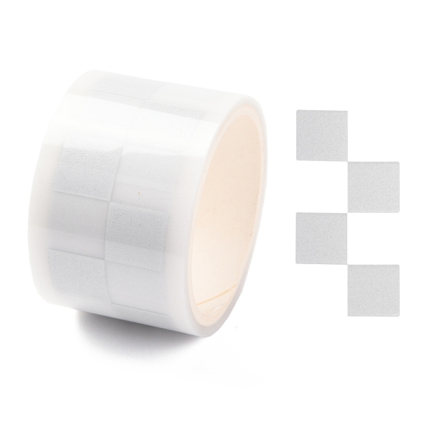 

PandaHall Iron on Reflect Light Stickers, for Clothes, Schoolbag Decorate, Square Pattern, 1.1x1.1cm, 22pcs/roll Plastic Square