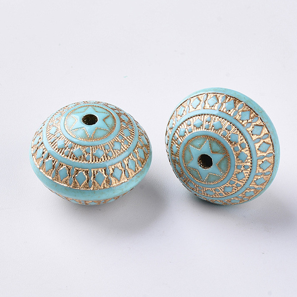 

PandaHall Plating Acrylic Beads, Golden Metal Enlaced, Rondelle, Dark Turquoise, 22.5x17mm, Hole: 3mm, about 110pcs/500g Acrylic Rondelle..., Cyan