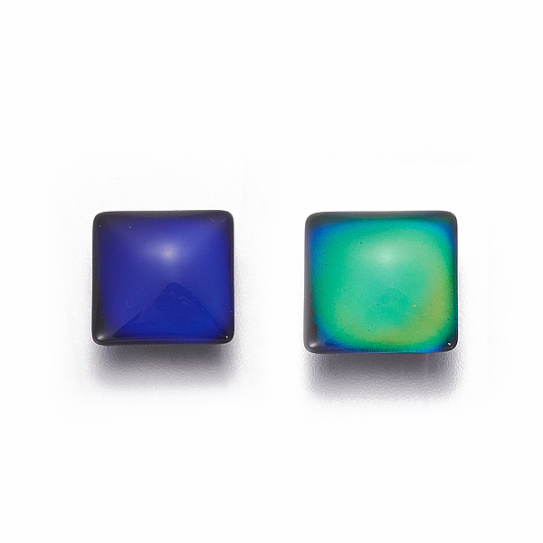PandaHall Glass Cabochons, Changing Color Mood Cabochons, Square, Colorful, 10x10x4mm Glass Square