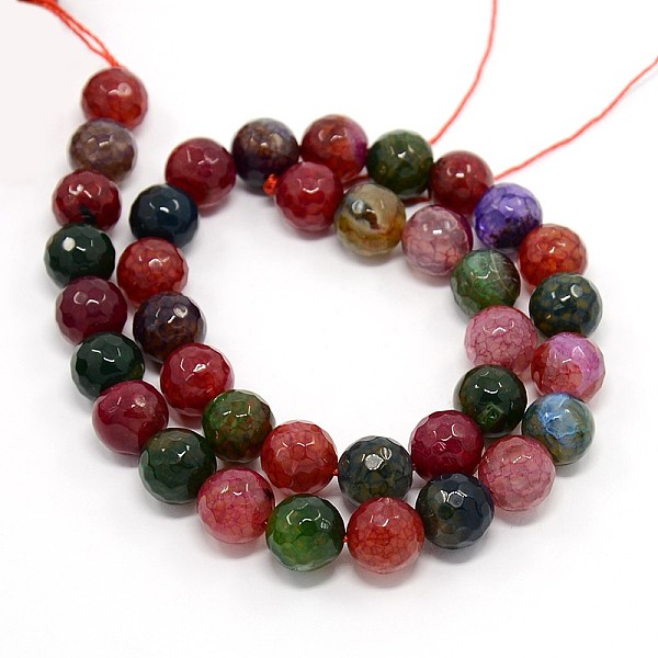 

PandaHall Natural Agate Beads Strands, Dyed, Faceted, Round, 10mm, Hole: 1mm, about: 37pcs/strand, 14.6 inch Crackle Agate Round