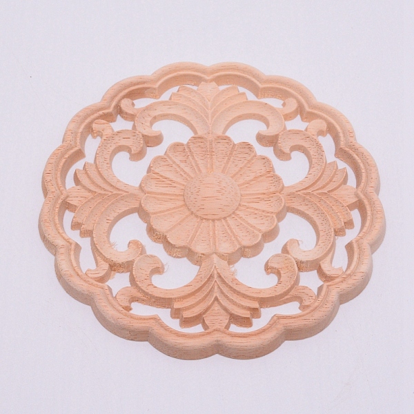 

PandaHall Natural Solid Wood Carved Onlay Applique Craft, Unpainted Onlay Furniture Home Decoration, Flat Round with Flower, BurlyWood..., Orange