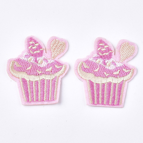 PandaHall Computerized Embroidery Cloth Iron On Patches, Costume Accessories, Appliques, Cake, Pink, 46x39x1.5mm Cloth Food Pink