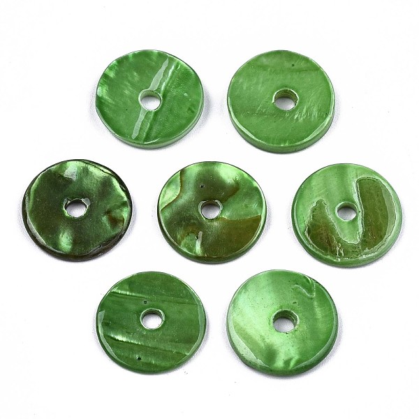 

PandaHall Spray Painted Natural Freshwater Shell Beads, Heishi Beads, Disc/Flat Round, Lime Green, 15x2mm, Hole: 2.5mm Freshwater Shell Disc