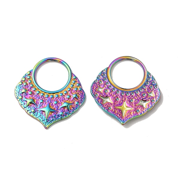 

PandaHall Ion Plating(IP) 304 Stainless Steel Pendants, Fan with Star Charm, Rainbow Color, 26.5x24.5x2mm, Hole: 11.5mm 304 Stainless Steel...