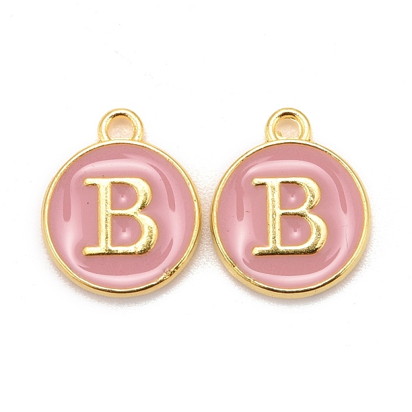 

PandaHall Golden Plated Alloy Enamel Charms, Cadmium Free & Lead Free, Enamelled Sequins, Flat Round with Letter, Pink, Letter.B, 14x12x2mm...