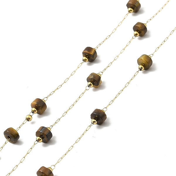 

PandaHall Ion Plating(IP) 316 Surgical Stainless Steel Paperclip Chains, with Natural Tiger Eye Column Beads, Soldered, Real 18K Gold Plated...