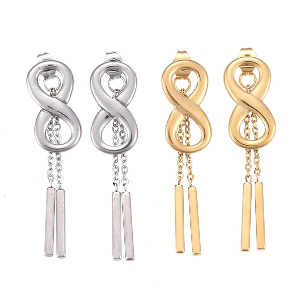 

PandaHall 304 Stainless Steel Chain Tassel Earrings, with Ear Nuts, Bar & Infinity, Mixed Color, 45mm, Pin: 0.7mm 304 Stainless Steel...