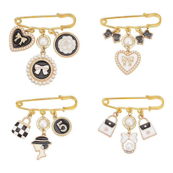 

PandaHall Fingerinspire 1 Set Bowknot & Heart & Bag & Number 5 Alloy Enamel Charms Safety Pin Brooches, Golden Iron Lapel Pins for Backpack..., Multicolor