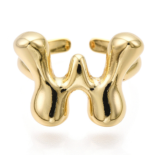 

PandaHall Brass Letter Open Cuff Rings for Women, Adjustable, Real 18K Gold Plated, Letter W, 15~16.5x7~16.5mm Brass Letter W