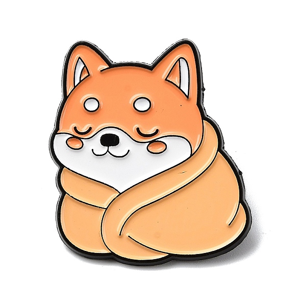 毛布のエナメルピンをつけた柴犬