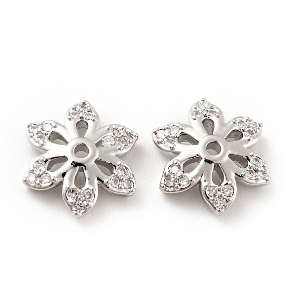 

PandaHall Brass Micro Pave Clear Cubic Zirconia Bead Caps, Cadmium Free & Lead Free, 6-Petal Flower, Platinum, 10.5x9x2.5mm, Hole: 1mm...