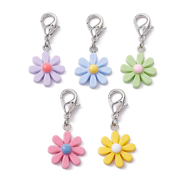 

PandaHall Opaque Resin Daisy Flower Pendant Decorations, with Zinc Alloy Lobster Claw Clasps, Mixed Color, 49mm Resin Flower Multicolor