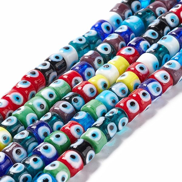 

PandaHall Handmade Evil Eye Lampwork Beads Strands, Column, Colorful, 7.5~8.5x5~6mm, Hole: 1.4mm, about 39~40pcs/strand, 9.06~9.45 inch...