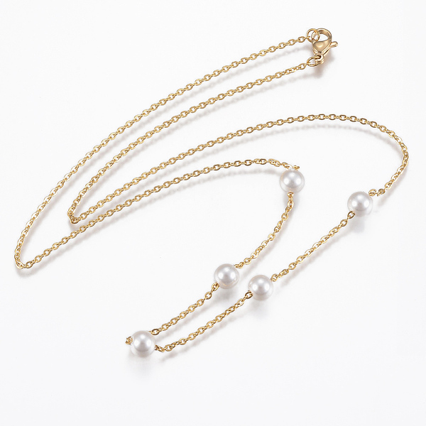 

PandaHall 304 Stainless Steel Pendant Necklaces, with Acrylic Pearl and Lobster Clasps, Golden, 19.6 inch(50cm) Acrylic