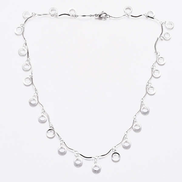 

PandaHall 304 Stainless Steel Round Ring Charm Necklaces, Bar Link Chain Necklaces, with Lobster Claw Clasps, Stainless Steel Color, 17.5...