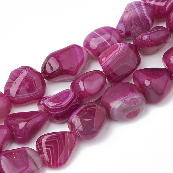 

PandaHall Natural Striped Agate/Banded Agate Beads Strands, Tumbled Stone, Dyed, Nuggets, Old Rose, 10~21x10~16x7~12mm, Hole: 1mm, about..., Purple