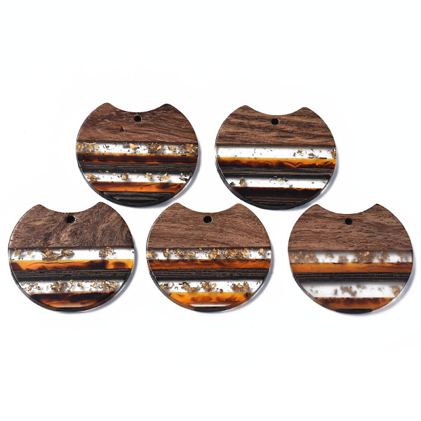 

PandaHall Transparent Resin & Walnut Wood Pendants, with Gold Foil, Gap Flat Round, Dark Orange, 34x37x3mm, Hole: 1.8mm Resin+Wood Flat...