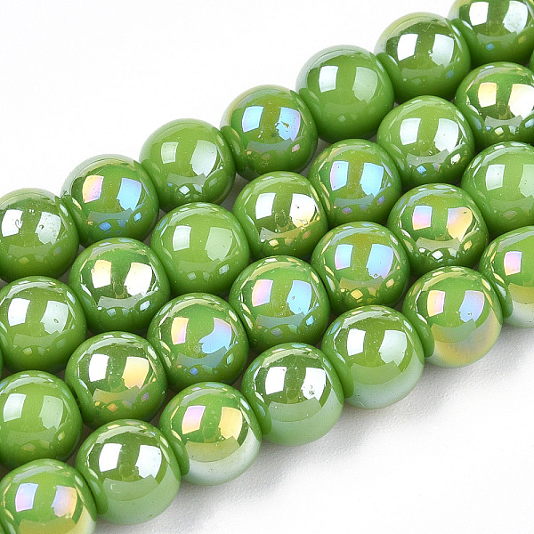 

PandaHall Electroplate Opaque Glass Beads Strands, AB Color Plated, Round, Lime Green, 6~6.5mm, Hole: 1.4mm, about 67~70pcs/strand, 14.76...