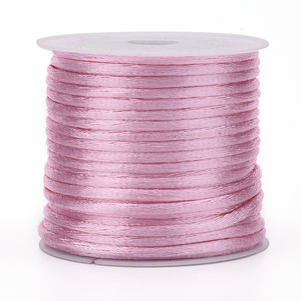

PandaHall Nylon Cord, Satin Rattail Cord, for Beading Jewelry Making, Chinese Knotting, Pink, 1.5mm, about 16.4 yards(15m)/roll Nylon Pink