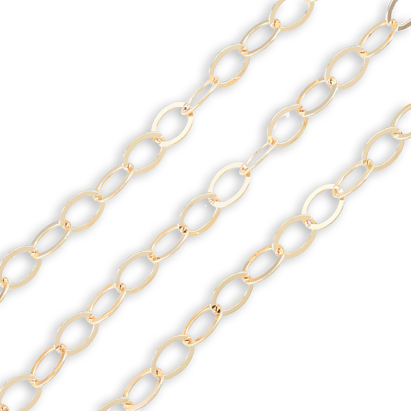 

PandaHall Handmade Brass Flat Oval Link Chains, Cable Chains, Soldered, with Spool, Nickel Free, Golden, 9x6.5x0.5mm, about 16.40 Feet...