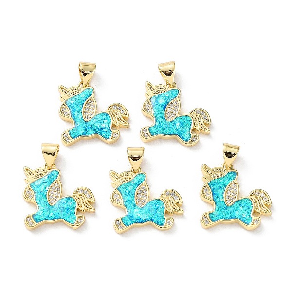 

PandaHall Rack Plating Brass Micro Pave Cubic Zirconia Pendants, Synthetic Opal Horse Charms with Snap on Bail, Cadmium Free & Lead Free..., Cyan