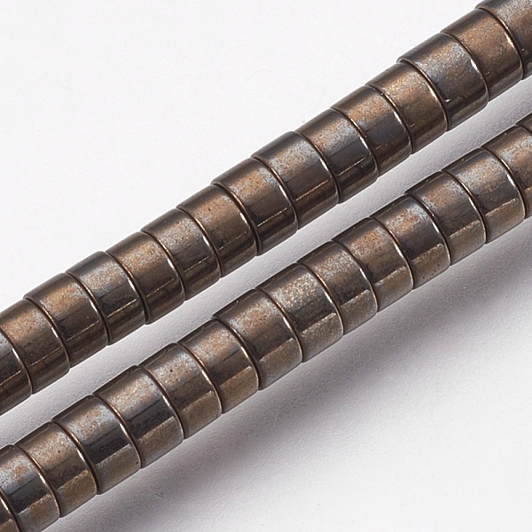PandaHall Electroplate Non-magnetic Synthetic Hematite Beads Strands, Heishi Beads, Flat Round/Disc, Coffee Plated, 4x2mm, Hole: 1mm, about...