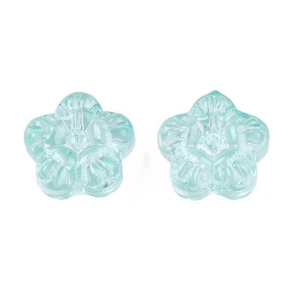 

PandaHall Transparent Spray Painted Glass Beads, Flower, Turquoise, 12.5x13x6mm, Hole: 1mm Glass Flower Green
