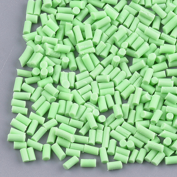 PandaHall Handmade Polymer Clay Sprinkle Beads, Fake Food Craft, No Hole, Column, Pale Green, 2~6x1.5mm Polymer Clay Column Green