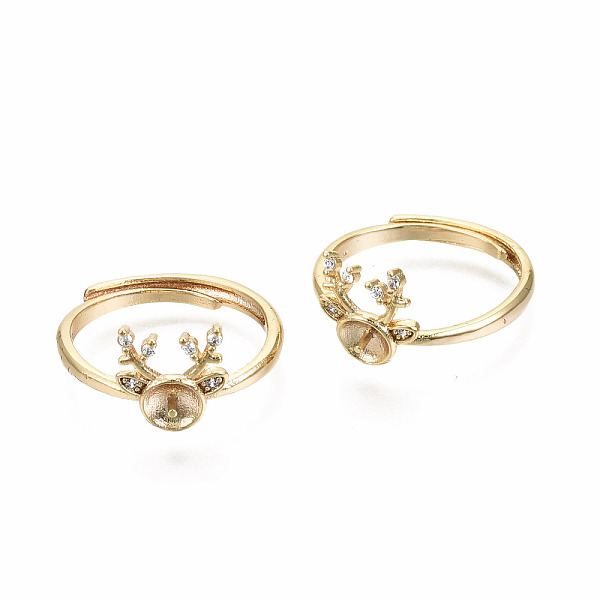 

PandaHall Brass Micro Pave Clear Cubic Zirconia Peg Bails Cuff Finger Ring Settings, for Half Drilled Bead, Nickel Free, Deer Antler, for...