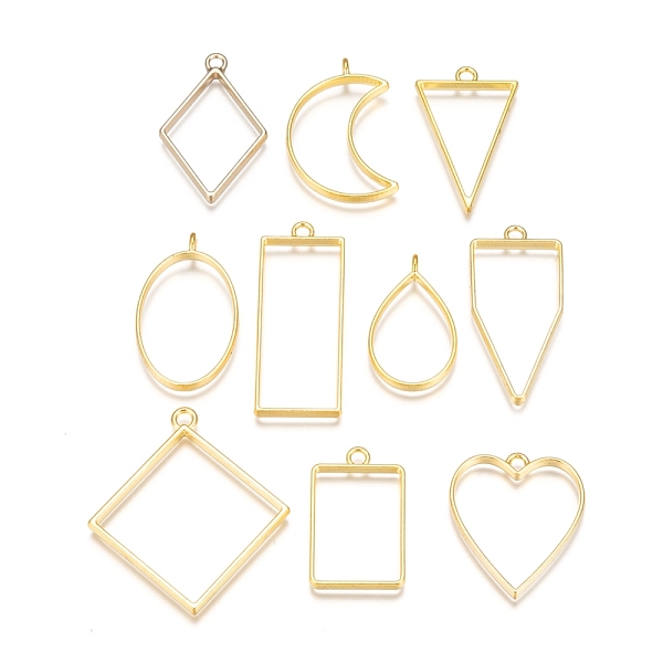 

PandaHall Rack Plating Alloy Open Back Bezel Pendants, For DIY UV Resin, Epoxy Resin, Pressed Flower Jewelry, Mixed Shapes, Golden...