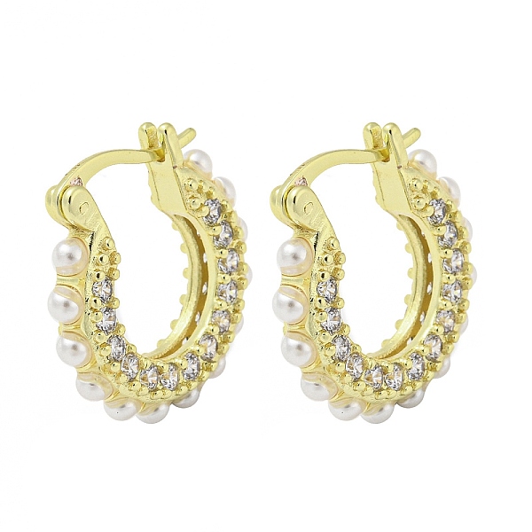 

PandaHall Rack Plating Brass Hoop Earrings, with Cubic Zirconia and Plastic Pearl, Cadmium Free & Lead Free, Real 18K Gold Plated...