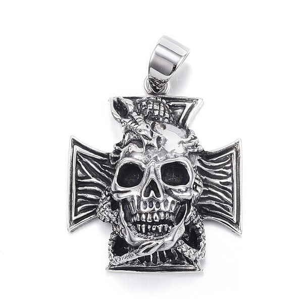 

PandaHall 316 Surgical Stainless Steel Pendants, Cross with Skull, Antique Silver, 44x38x16mm, Hole: 8x11mm 316 Surgical Stainless Steel...