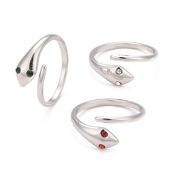 

PandaHall 304 Stainless Steel Snake Wrap Open Cuff Ring with Rhinestone for Women, Stainless Steel Color, Mixed Color, US Size 9(18.9mm)..., Multicolor