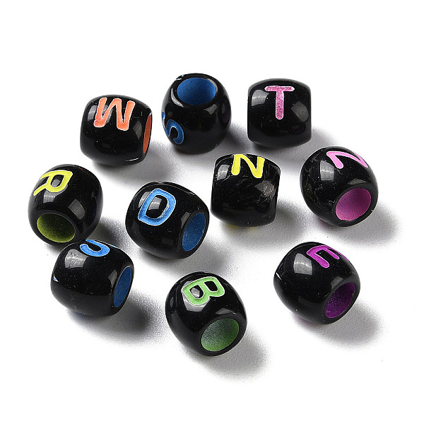 

PandaHall Spray Printed Opaque Acrylic European Beads, Large Hole Beads, Barrel with Letter, Mixed Color, 9x8mm, Hole: 5mm, about..., Multicolor