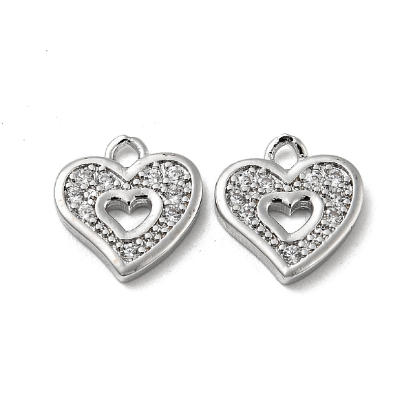 

PandaHall Brass Micro Pave Cubic Zirconia Pendants, Heart, Real Platinum Plated, 10.5x10x1.5mm, Hole: 1.4mm Brass+Cubic Zirconia Heart Clear
