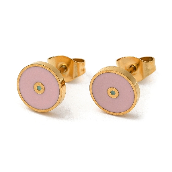 

PandaHall Ion Plating(IP) 304 Stainless Steel Stud Earrings with Pink Enamel, Flat Round Shape, Real 18K Gold Plated, 8mm 304 Stainless...