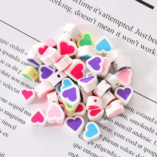 

PandaHall 50Pcs Handmade Polymer Clay Beads, Heart, Mixed Color, 8~9.5x9~10x5mm, Hole: 2mm Polymer Clay Heart Multicolor