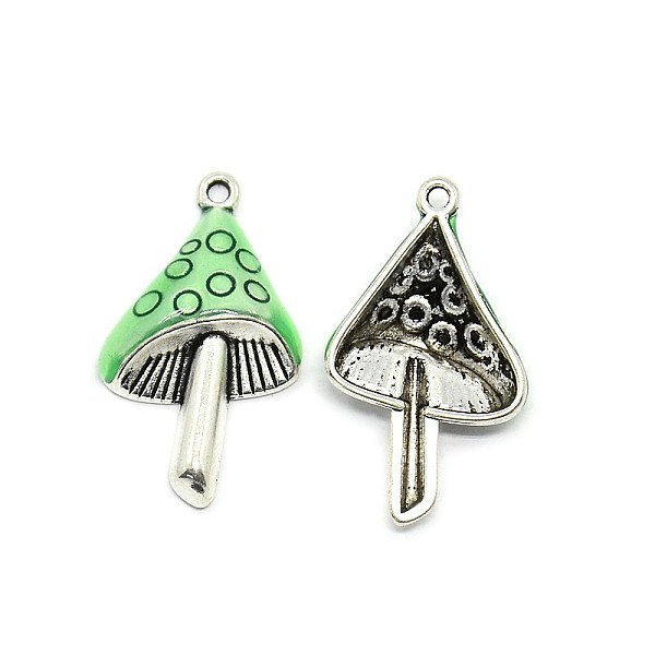 

PandaHall Mushroom Antique Silver Tone Alloy Enamel Pendants, Light Green, 29x17x5mm, Hole: 1mm Alloy+Enamel Mushroom