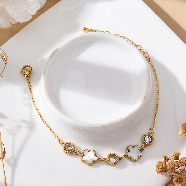Cubic Zirconia & Resin Flower Link Bracelet