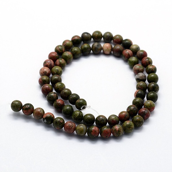 

PandaHall Natural Unakite Beads Strands, Round, 6~6.5mm, Hole: 0.5mm, about 63pcs/strand, 14.96 inch(38cm) Unakite Round