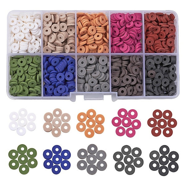 

PandaHall 1500Pcs 10 Colors Dark Colors Handmade Polymer Clay Beads, Disc/Flat Round, Heishi Beads, Mixed Color, 6x1mm, Hole: 2mm..., Multicolor