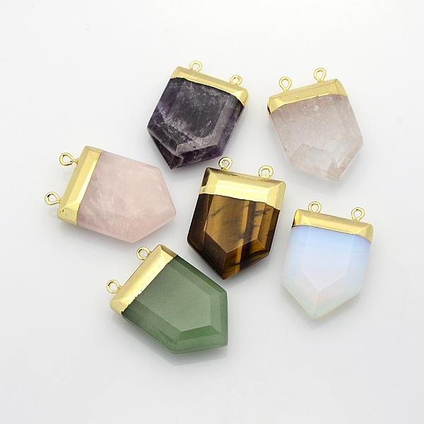 

PandaHall Gemstone Point Pendants with Golden Tone Brass Findings, Natural & Synthetic Mixed Stone, 28~33x19~21x7mm, Hole: 2mm Mixed Stone...