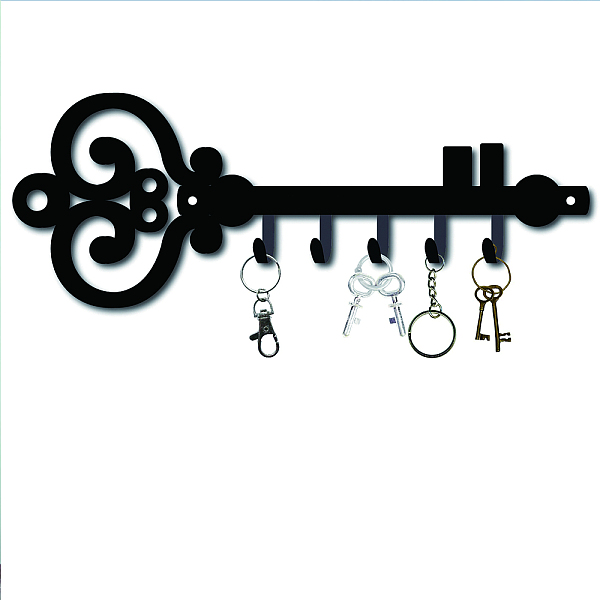 

PandaHall CREATCABIN Hook Hanger Wall Key Holder Metal Decorative Mounted Coat Hanger with Key Shape Design Organizer Rack with 6 Hooks for...